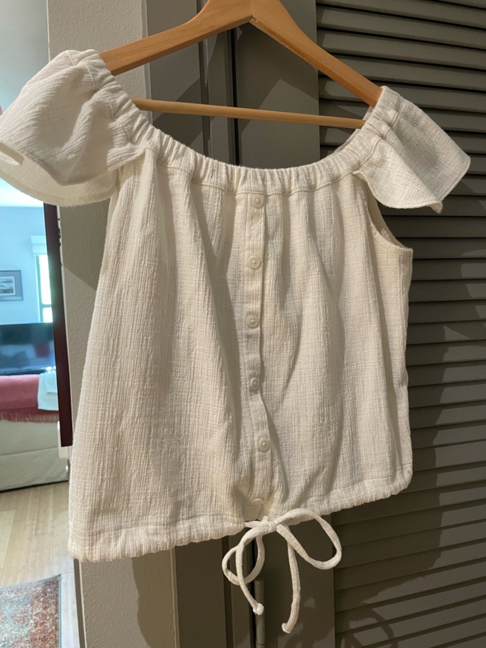 Madewell White Off-Shoulder Button-Front Camisole with Drawstring